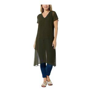 Colleen Lopez Maxi Tunic with Knit Underlayer Size XS Dark Elm NWOT